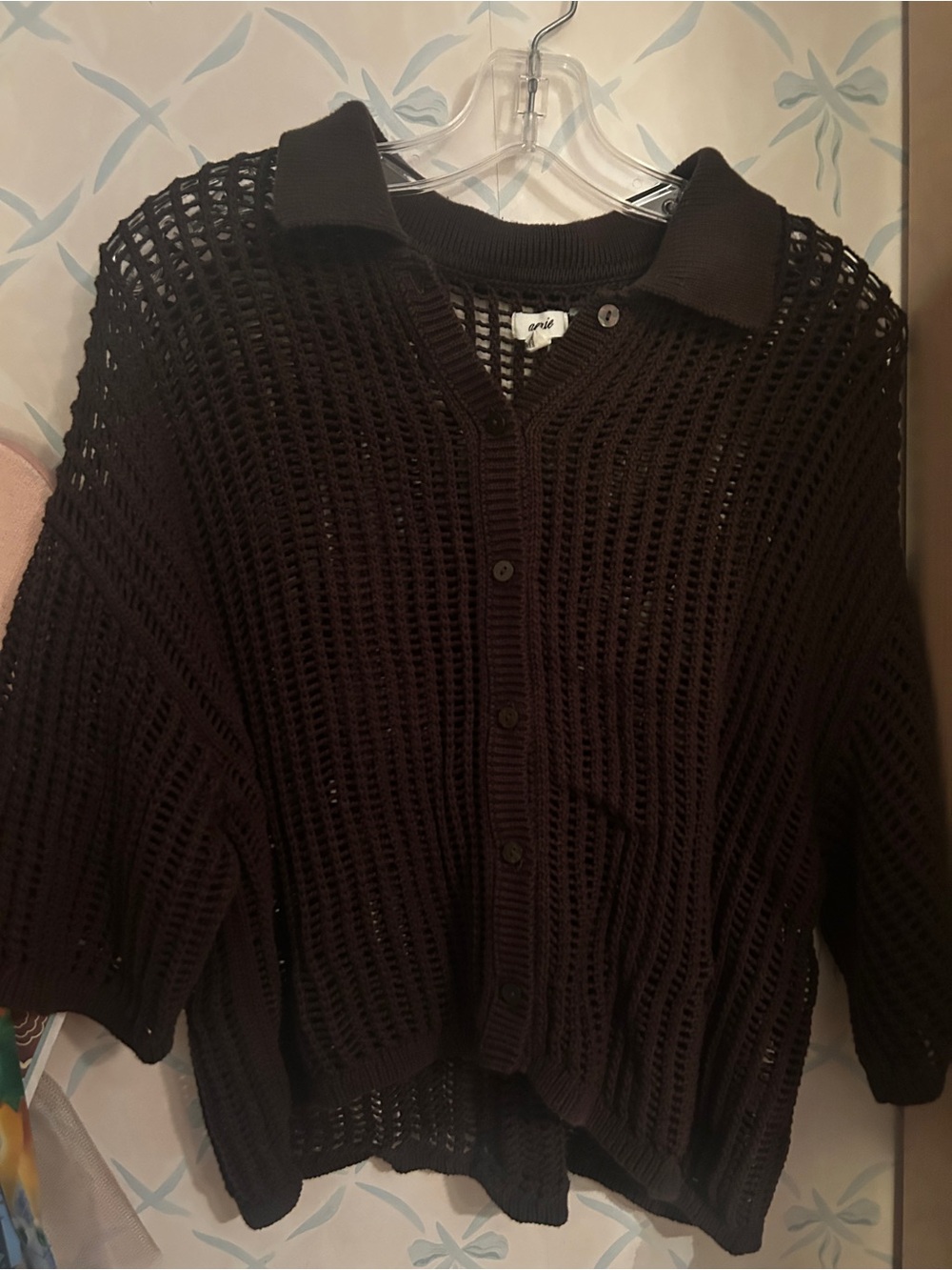 Aerie Open Knit Button Down Cardigan - Brown - Large - Picture 2 of 4